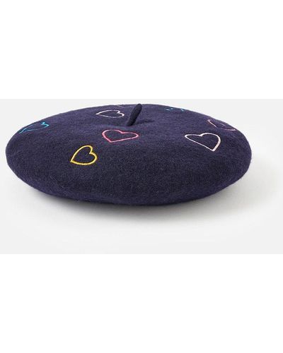 Accessorize Rainbow Heart Beret In Pure Wool - Blue