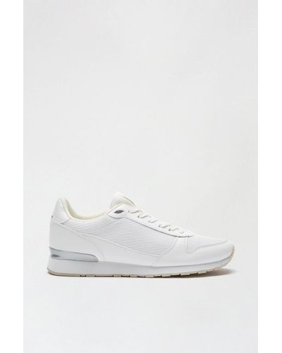 Burton White Leather Look And Mesh Trainers