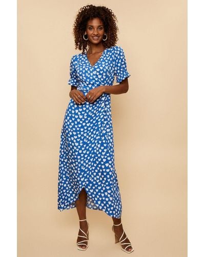 Wallis Heart Print Wrap Dress - Blue