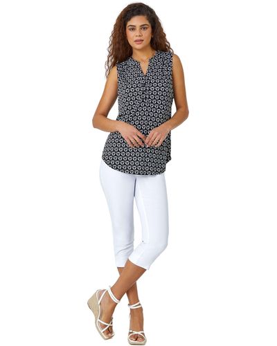 Roman Sleeveless Geometric Print Stretch Top - Blue