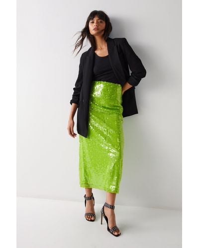 Warehouse Sequin Maxi Skirt - Green