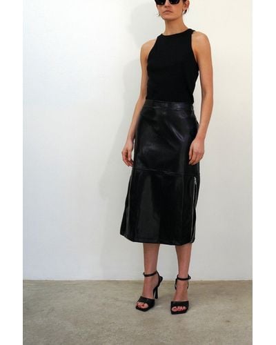Religion Orbit Faux Leather Midi Skirt - Black