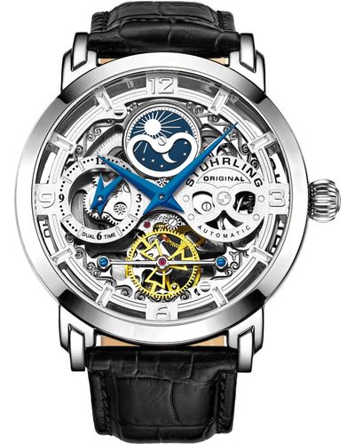 Stuhrling Original Anatol 3924 Automatic 47mm Skeleton Watch Dual Time Subdial, Am/pm Indicator, And - Grey