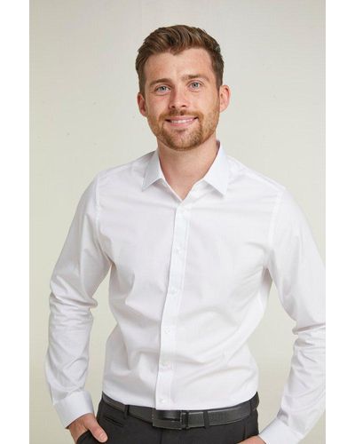 Double Two Stretch Slim Fit White Long Sleeve Formal Shirt