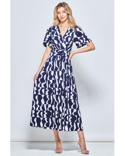 Jolie Moi Print Angel Sleeve Jersey Maxi Dress - Blue