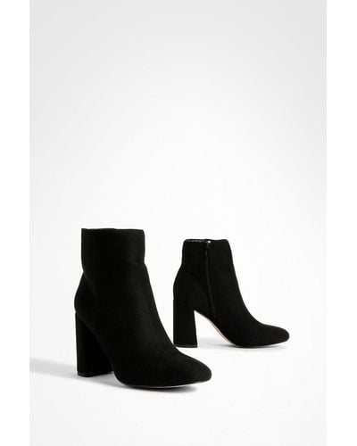 Boohoo Round Toe Block Heel Faux Suede Ankle Boots - Black