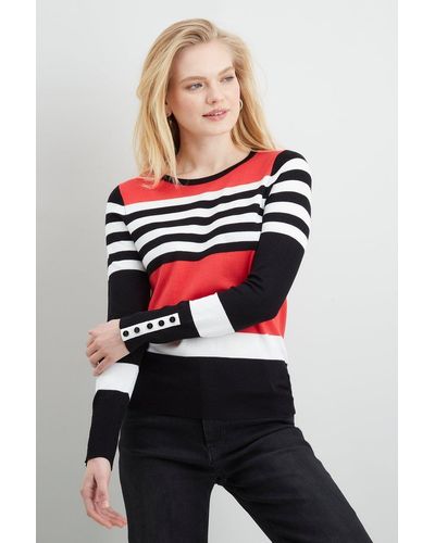 Wallis Petite Mixed Stripe Colour Block Jumper - Red