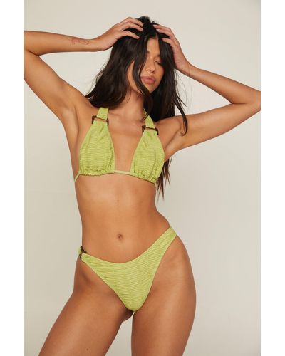 Nasty Gal Textured Wooden Buckle Trim Triangle Bikini Set - Green