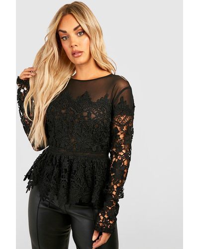 Boohoo Plus Occasion Embroidered Floral Peplum Top - Black
