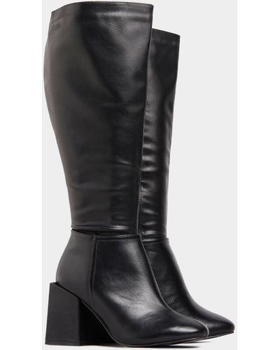 Yours Extra Wide Fit Knee High Heeled Boots - Black