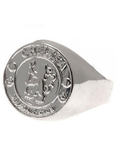 Chelsea Fc Silver Plated Medium Crest Ring - Grey