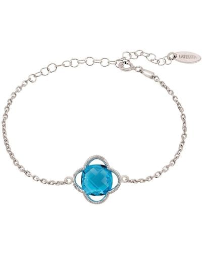 LÁTELITA London Open Clover Flower Gemstone Bracelet Silver Blue Topaz