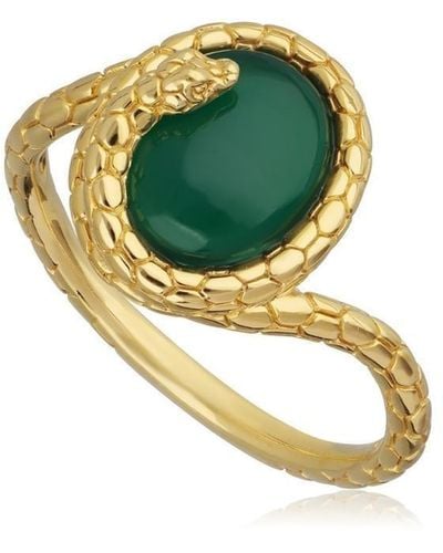 Gemondo Green Chalcedony Gold Plated Sterling Silver Ecfewtm Collection Winding Snake Ring - Metallic