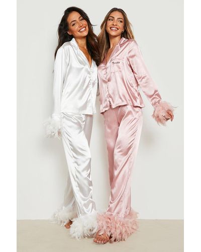 Boohoo Premium Bride Feather Pyjamas - Pink