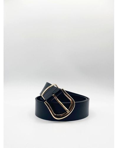 SVNX Pu Leather Belt With Gold Metal Buckle - Blue