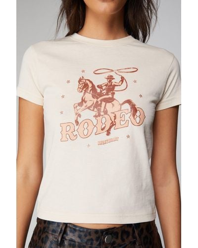 Nasty Gal Rodeo Distressed Graphic Baby Tee - Natural