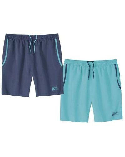 Atlas For Men Sporty Microfibre Elasticated Waist Shorts Pack Of 2 - Blue