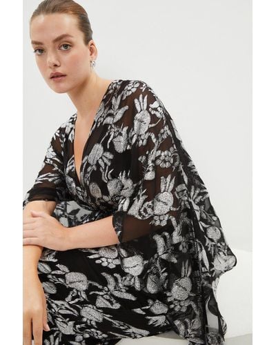 Coast Plus Size Premium Metallic Kimono Dress - Black