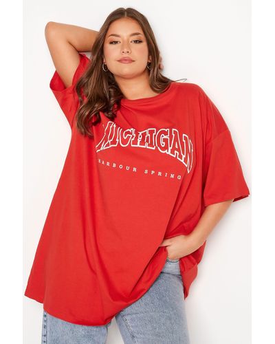 Yours Short Sleeve Oversized Tunic Top - Red