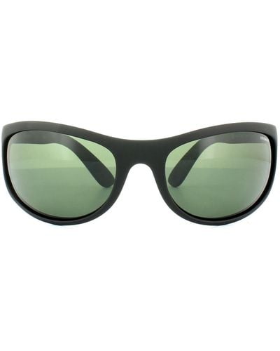 Polaroid Sport Wrap Black Rubber Green Polarized Sunglasses