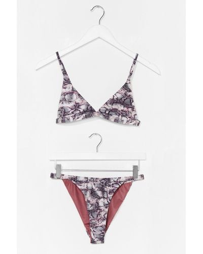 Nasty Gal Snake Print Triangle Bikini Set - Purple