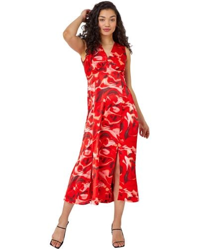 D.u.s.k Sleeveless Marble Print Midi Dress - Red