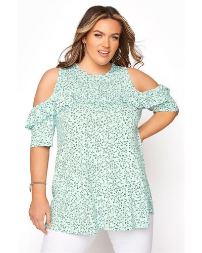 Yours Frill Cold Shoulder Top - Blue