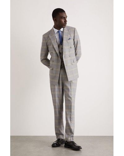 Burton Slim Fit Grey Highlight Check Suit Trousers