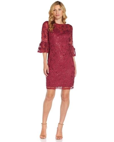 Adrianna Papell Sequin Embroidery Sheath Dress - Red