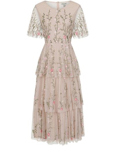Amelia Rose Floral Embroidered Midi Dress - Natural