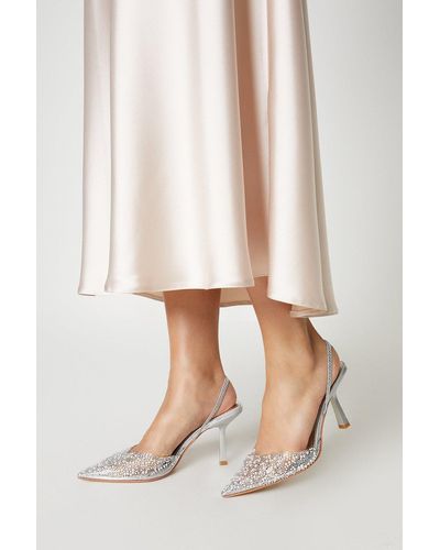 Coast Tilly Diamante And Pearl Sling Back Pointed Court Shoes - Natural