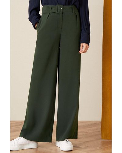 Monsoon Whitney High Waisted Wide Leg Trousers - Green