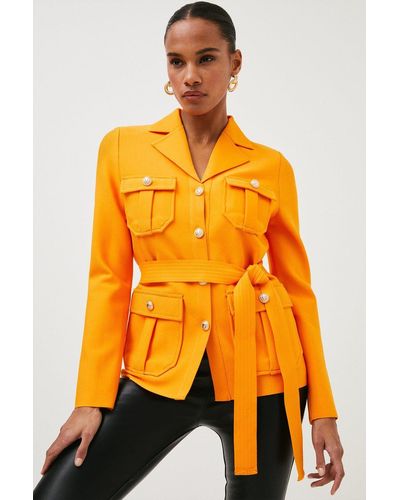 Karen Millen Belted Bandage Knit Utility Jacket - Orange