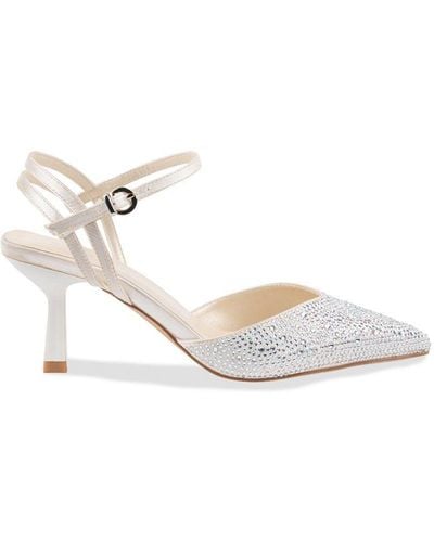 Paradox London Satin 'suki' Mid Heel Ankle Strap Court Shoes - White