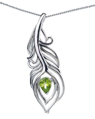 Ojewellery Peridot Peacock Feather Statement Pendant Necklace - White