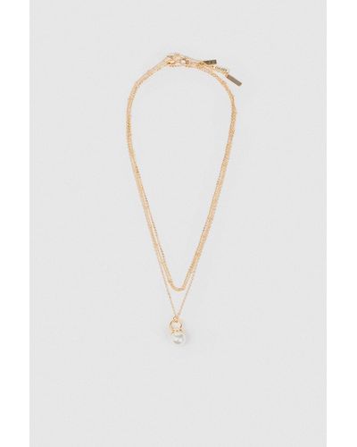 Oasis Pearl Chain Three Row Necklace - White