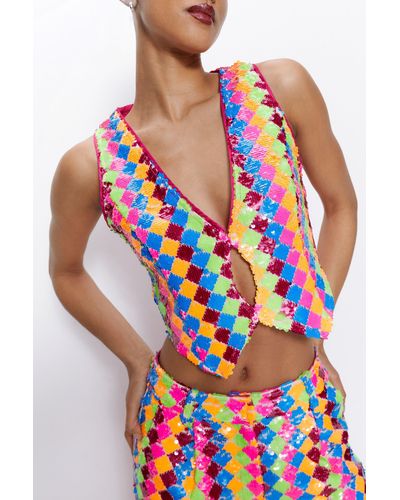 Nasty Gal Sequin Cropped Tailored Tank Top