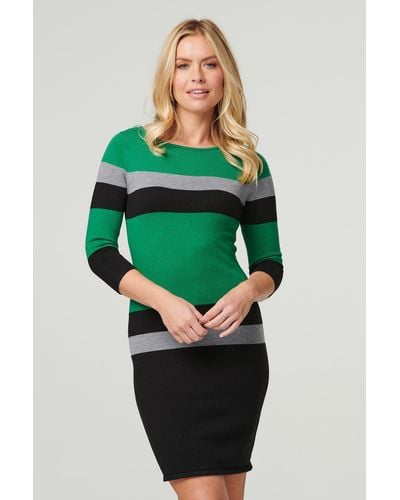 Izabel London Striped Colour Block Knit Dress - Green
