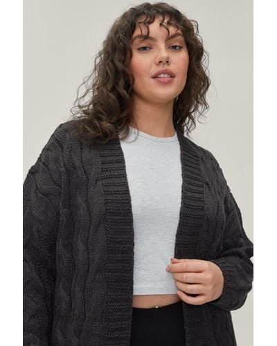 Nasty Gal Plus Size Chunky Cable Knit Longline Cardigan - Black