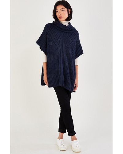 Monsoon Cowl Neck Poncho - Blue