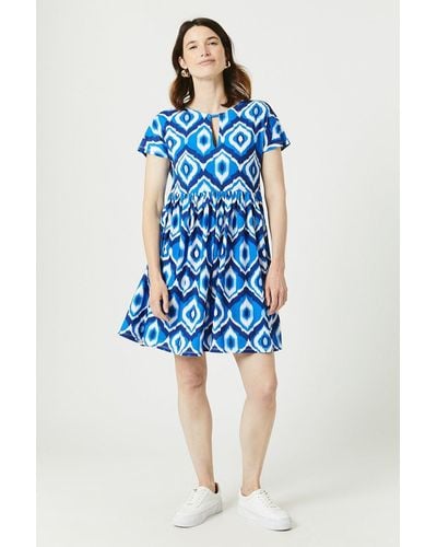 MAINE Blue Abstract Mini Dress With Pockets