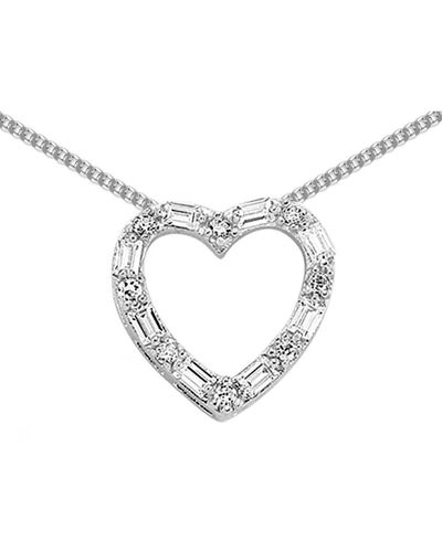 Jewelco London Silver Baguette Cz Love Heart Pendant Necklace 18 Inch - Blue