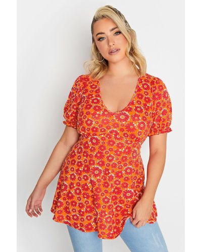 Yours Frill Sleeve Top - Orange