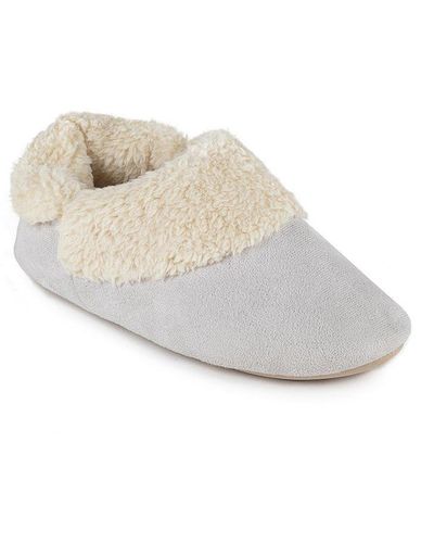 Totes Suedette Boot Slippers With Cuff - White
