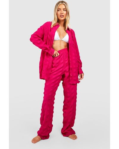 Boohoo Textured Crinkle Beach Trousers - Pink