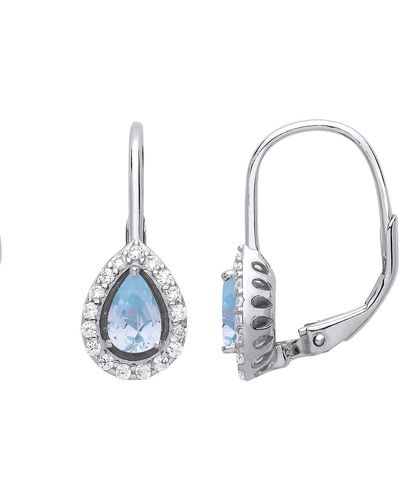 Jewelco London Silver Light Blue Pear Cz Tears Of Joy Halo Drop Earrings - Gve814aq