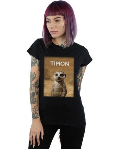Disney The Lion King Movie Timon Poster Cotton T-shirt - Black