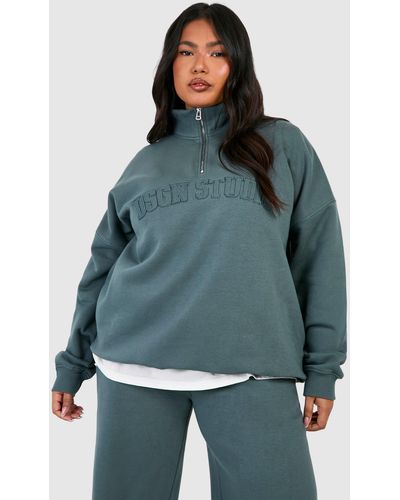 Boohoo Plus Dsgn Studio Self Fabric Applique Half Zip Sweatshirt - Green