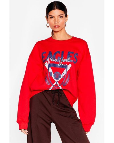 Nasty Gal First Base-ball New York Graphic Sweatshirt - Red