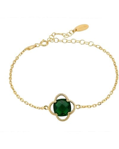 LÁTELITA London Open Clover Flower Gemstone Bracelet Gold Emerald - White